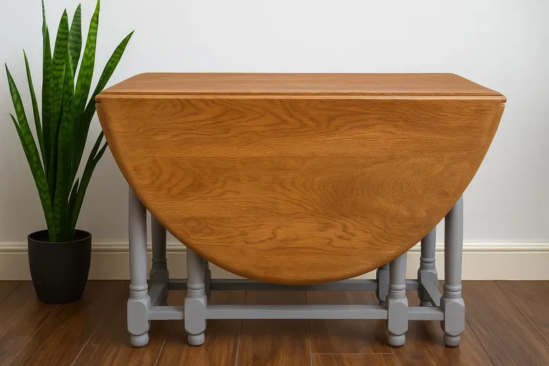 Restored oak drop-leaf table with custom painted legs