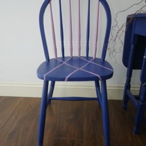 Farmhouse Statement Chair with blue and pink geometric design