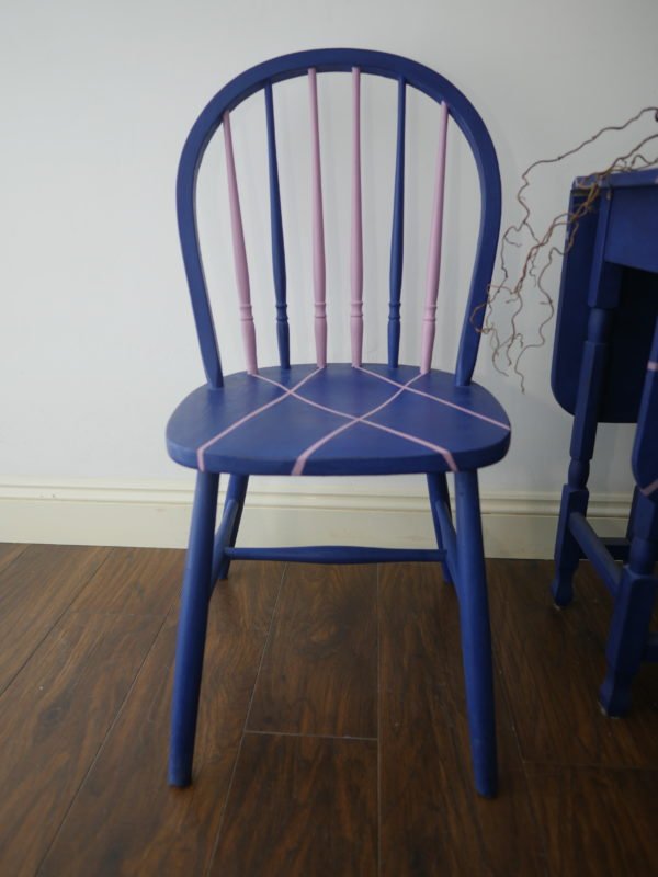 Farmhouse Statement Chair with blue and pink geometric design