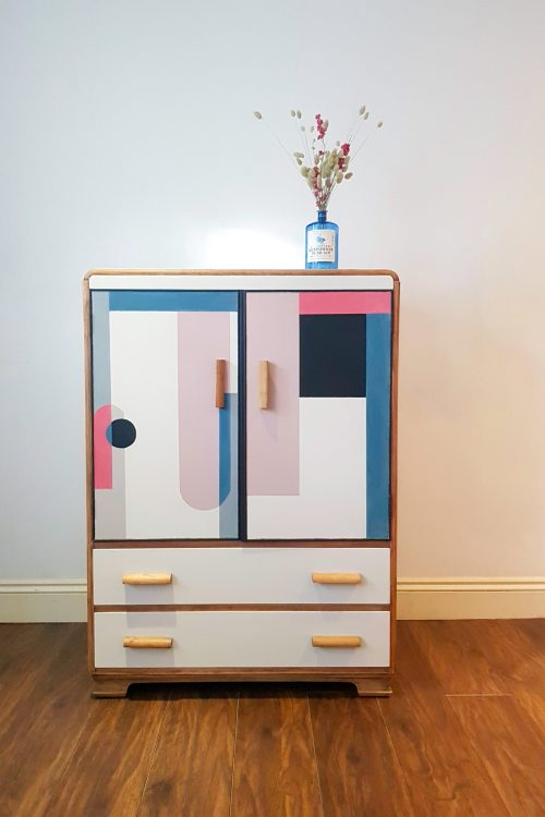 Retro 1950s Cabinet in Art Deco Colour Block Design Retro 1950s Cabinet in Art Deco Colour Block Design
